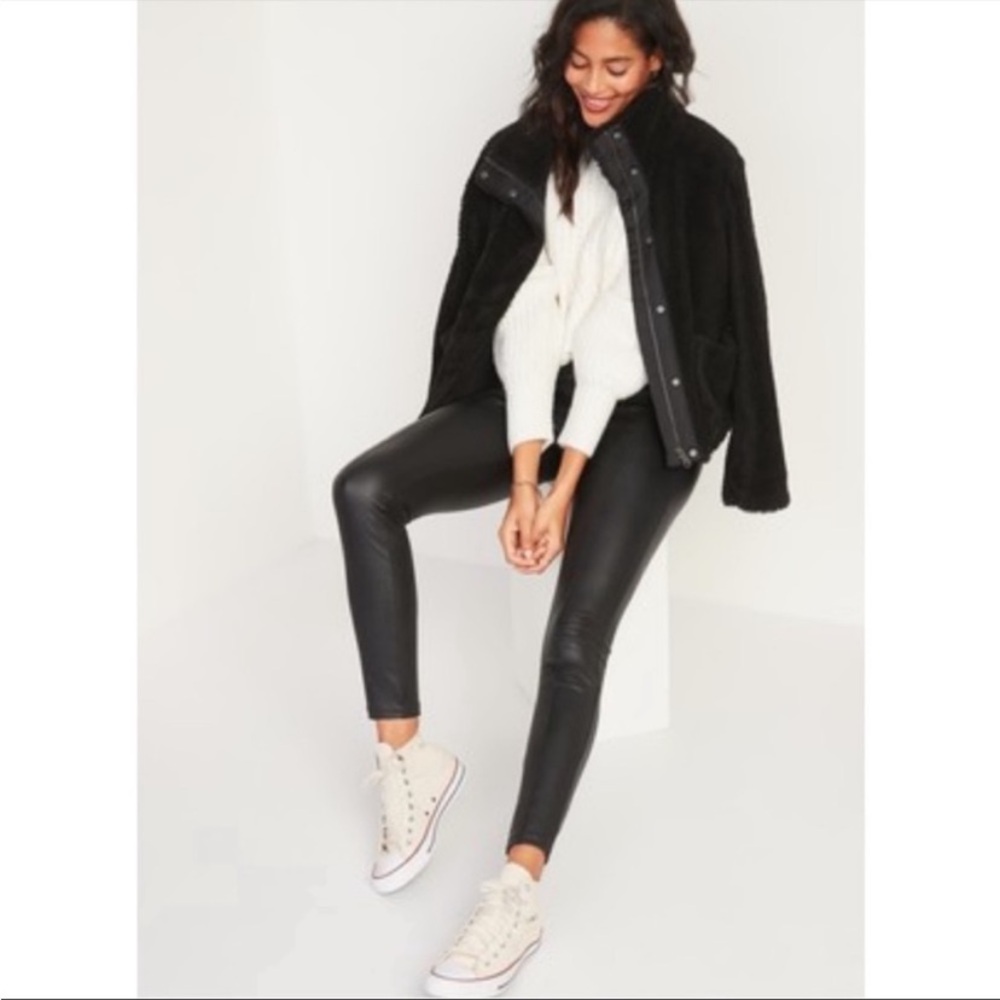 Old Navy Stevie High Rise Secret Slim Pants Skinny Faux Leather Black Size XL - Picture 3 of 11